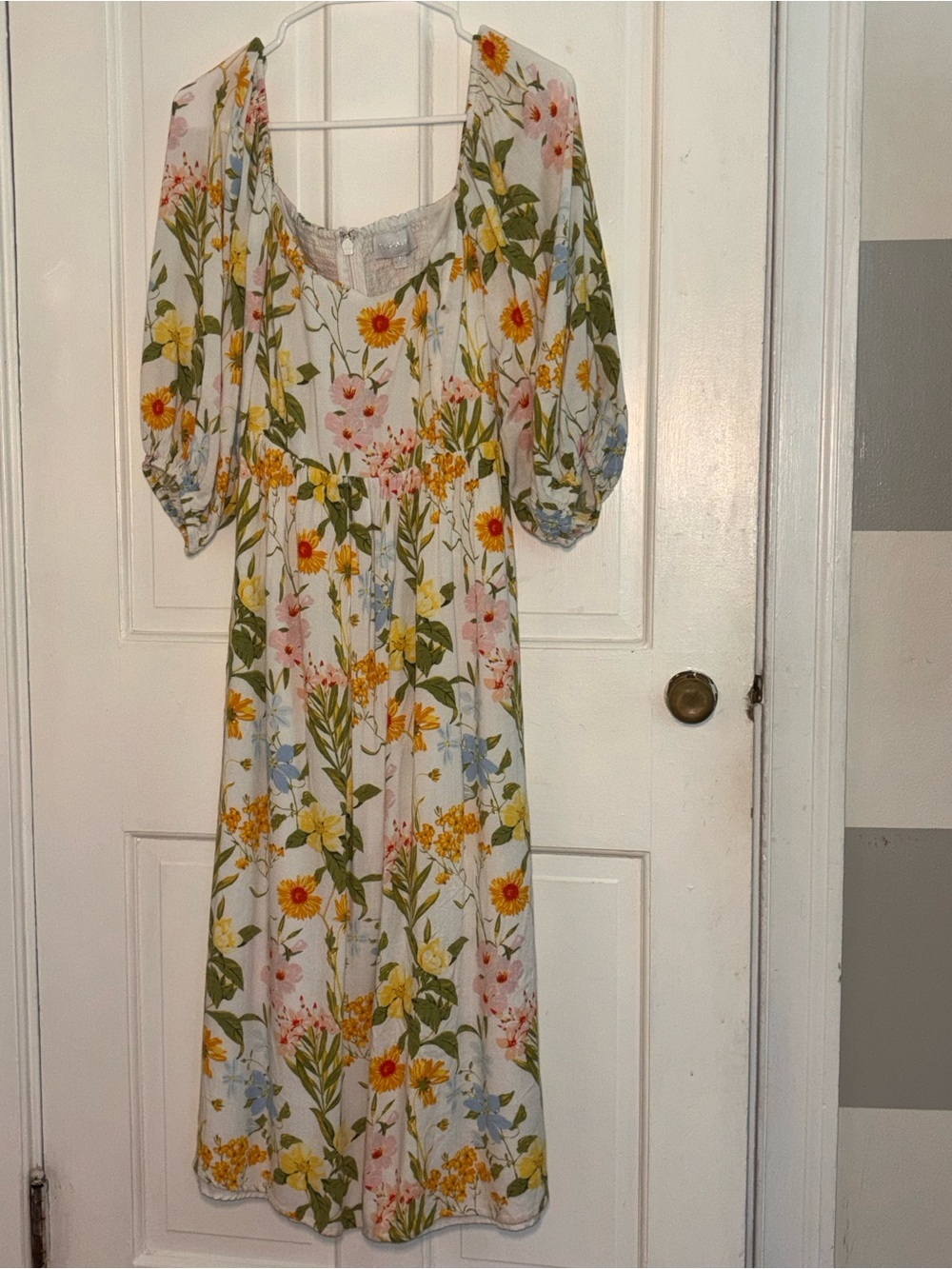 Sugarlips Floral Puff Sleeve Midi Dress Cottagecore Lined Smocked Size Small - Picture 2 of 15